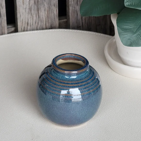 Succluent Glazed Blue Ceramic Vase - Picture 1 of 7